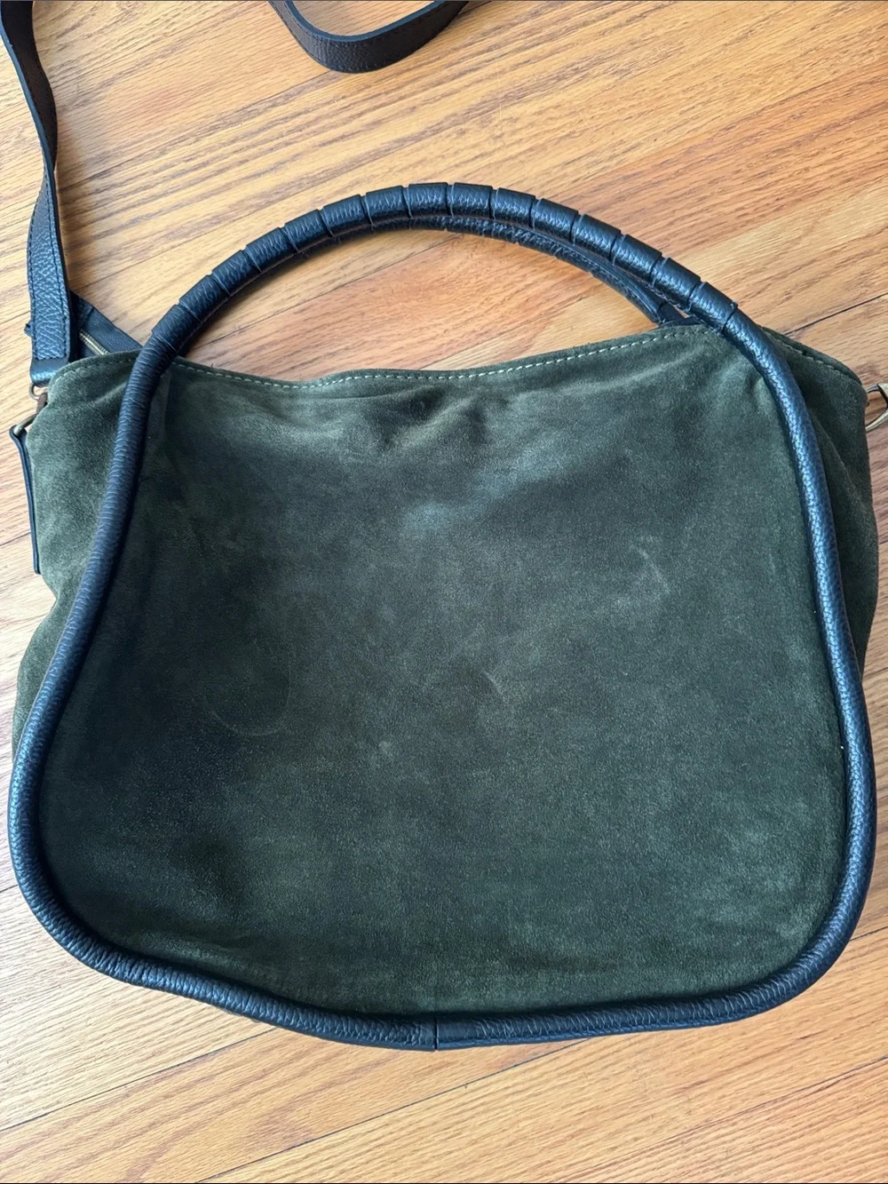 Cheval Firenze Italian Olive Green Suede Leather Hobo Shoulder Bag Made in Italy